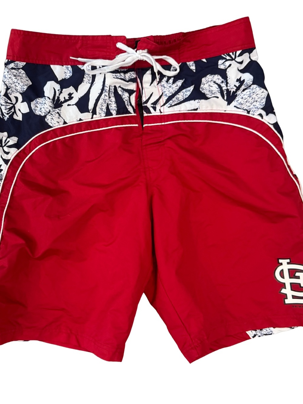 Genuine Merchandise Red Swim Trunks with Navy & White Floral Trim